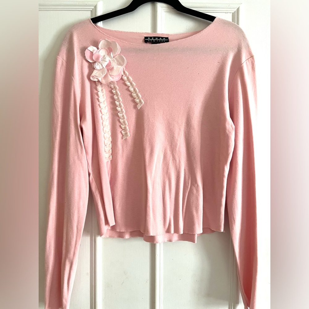 Behar New York Pink Top with Floral Design